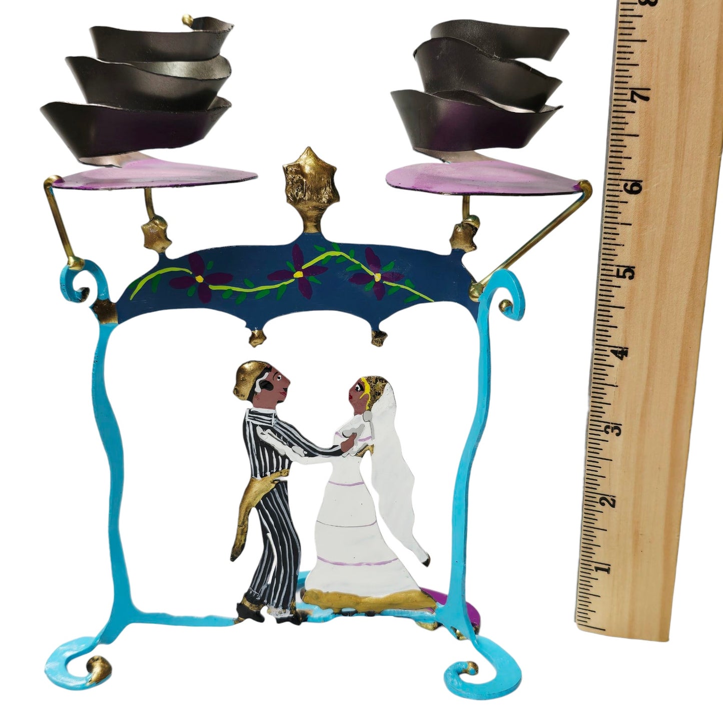 Piper Strong Enameled Metal Sculpture, Metal with Brass Dancing Man Woman Bride Groom Wedding
