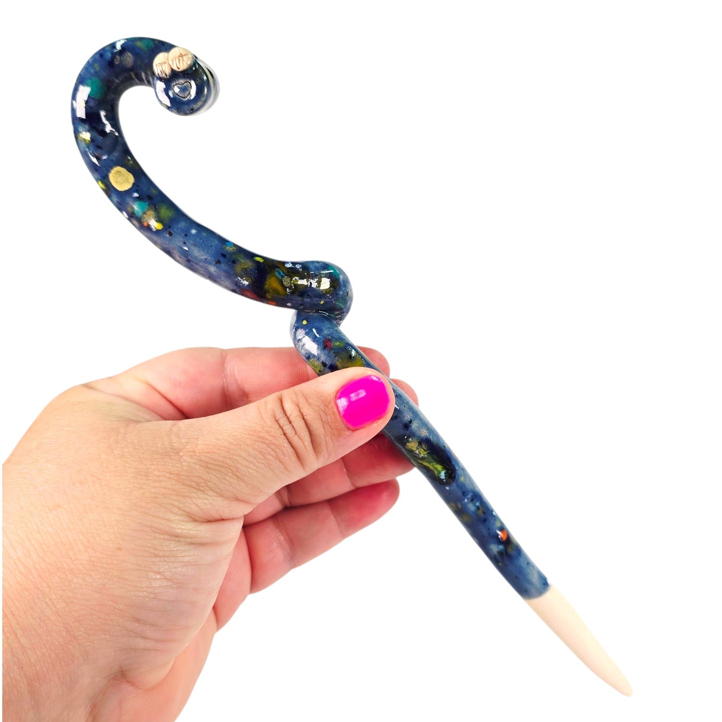 Adorable Worm Garden Stake Blue Pottery Worm Stake Whimsical Colorful Unique