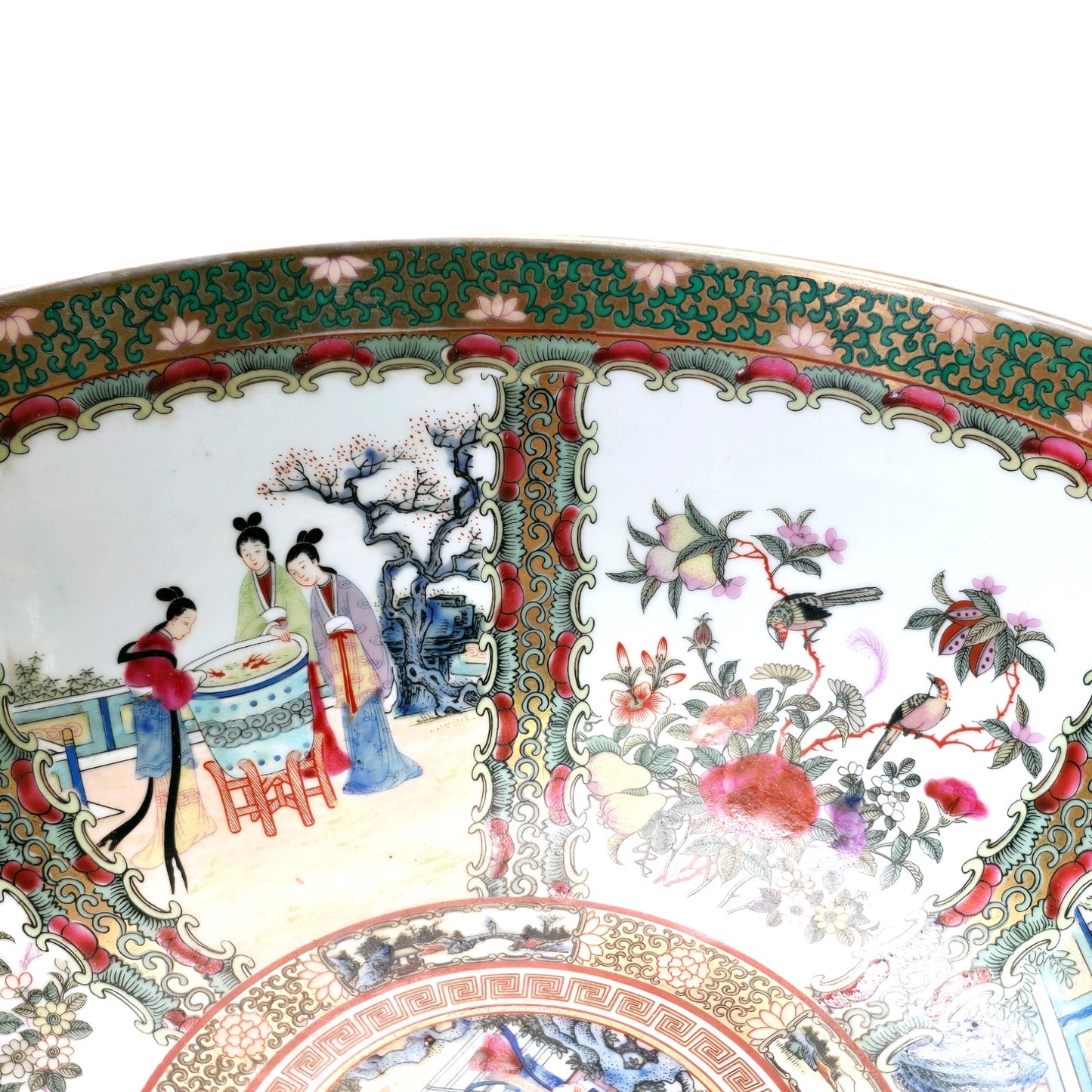 Chinese Famille Rose Medallion Large Decorative Bowl Figural Porcelain 12"