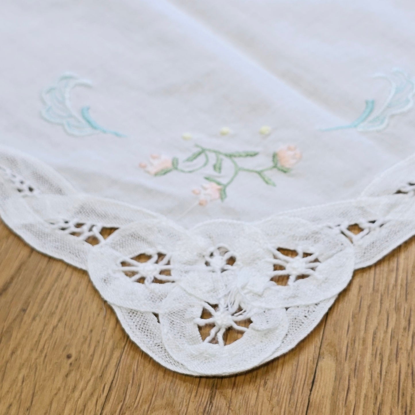 12 x 18" Lace Trim Floral Embroidered Table Mat, Hankerchief
