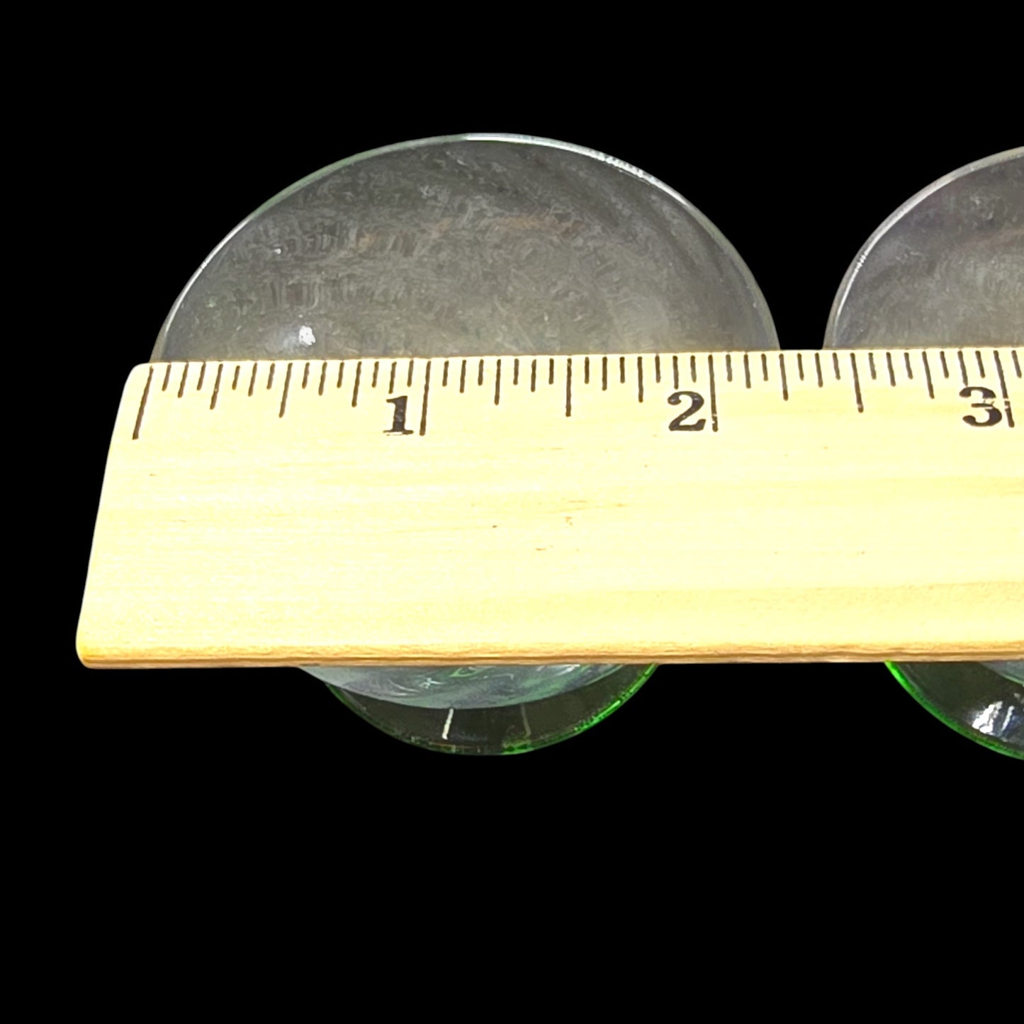 Vtg Uranium Glass Open Salts, 1.5" H, Optic Green Glass Pedestal Mini Glass Cups