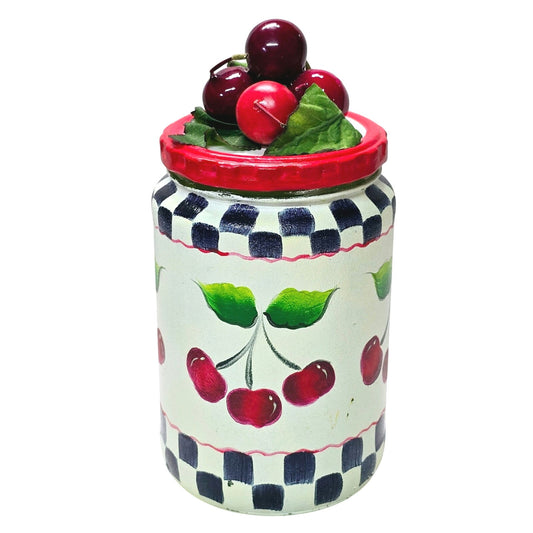 Vtg Hand Painted Glass Cherry Jar, Signed 2003, Hobbyist Piece
