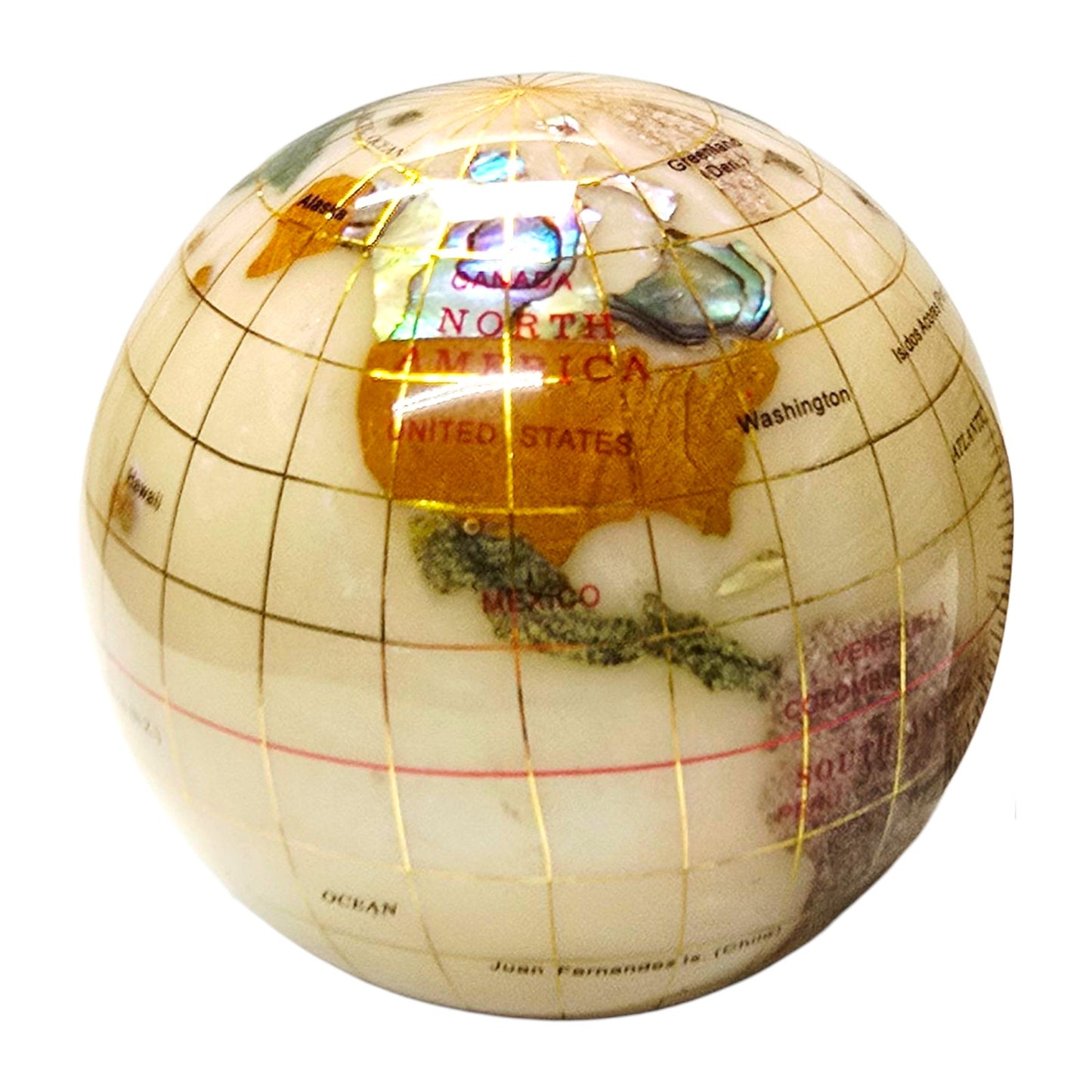 Vintage Gemstone Inlay World Globe Earth Paperweight