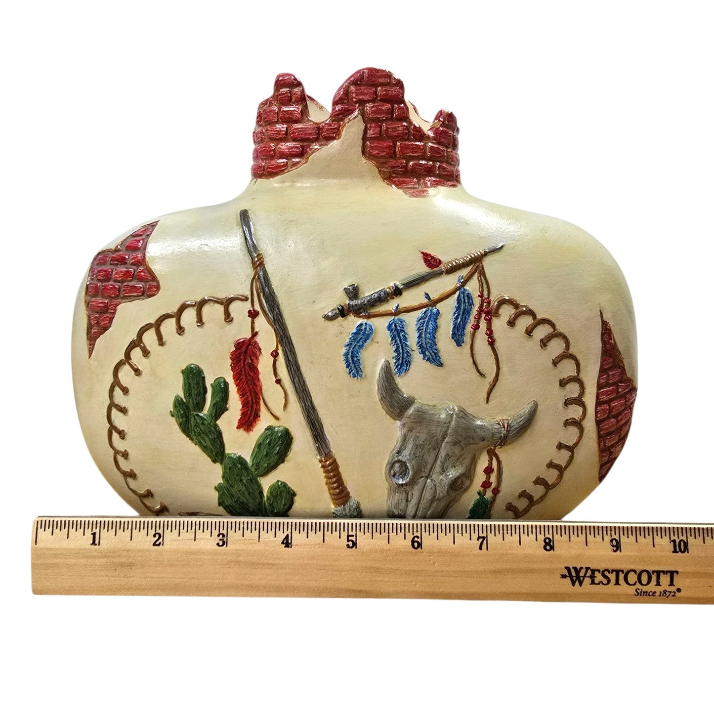Vintage Macky Mold Southwestern Vase - Cactus, Feathers, Peace Pipe, Cow Skull