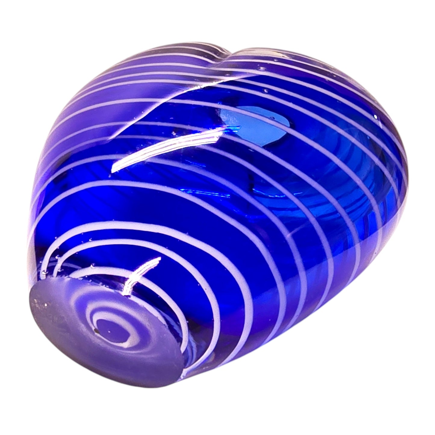 Hand Blown Art Glass Heart Shaped Vase with Blue White Stripes