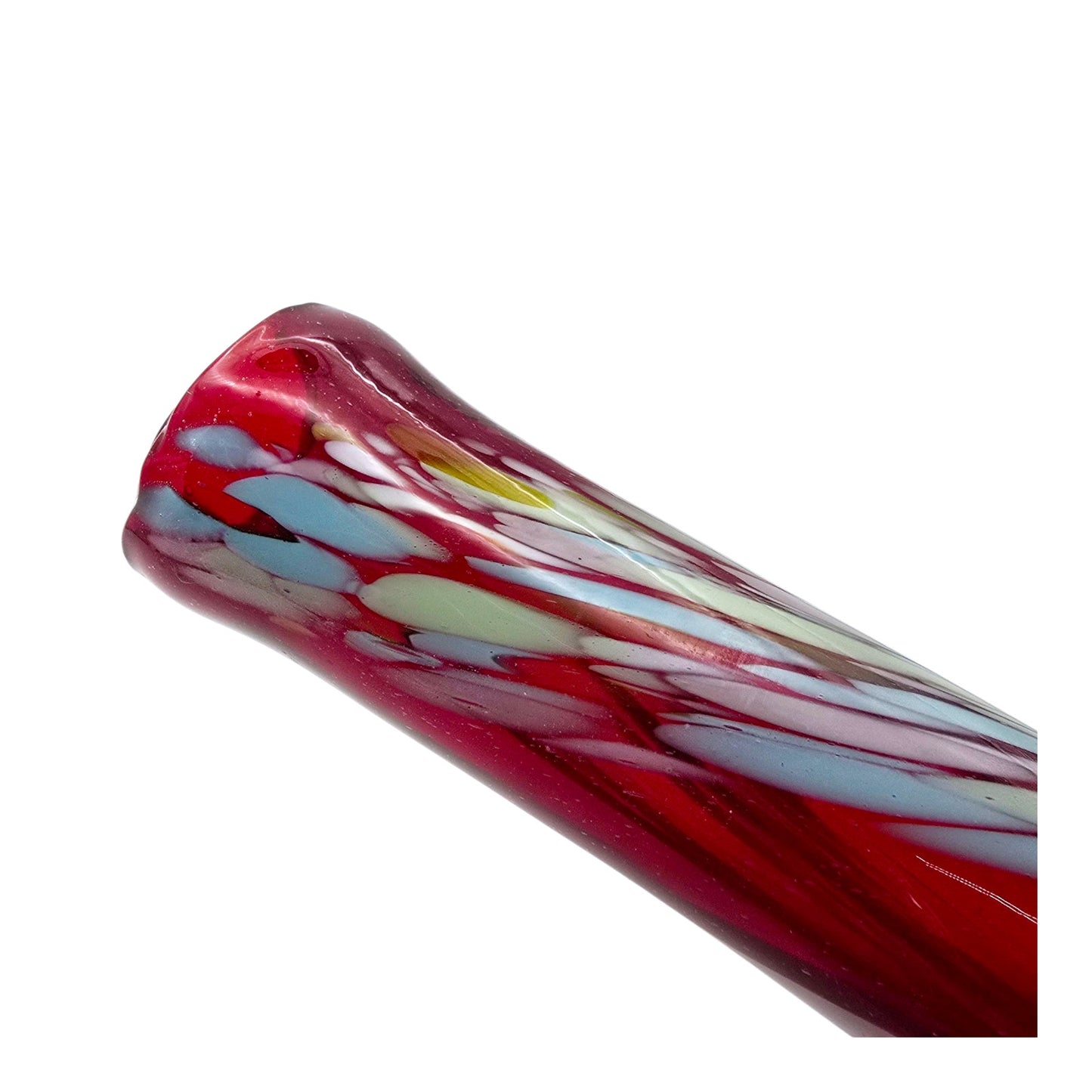 Kreiss Art Glass Bud Vase Japan Hand-Blown Swirl Design Red Orange Multi-Color