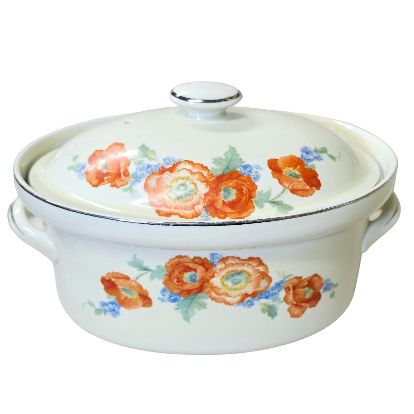 Vtg Hall's Superior Kitchenware Oval Poppy Lidded Casserole Dish