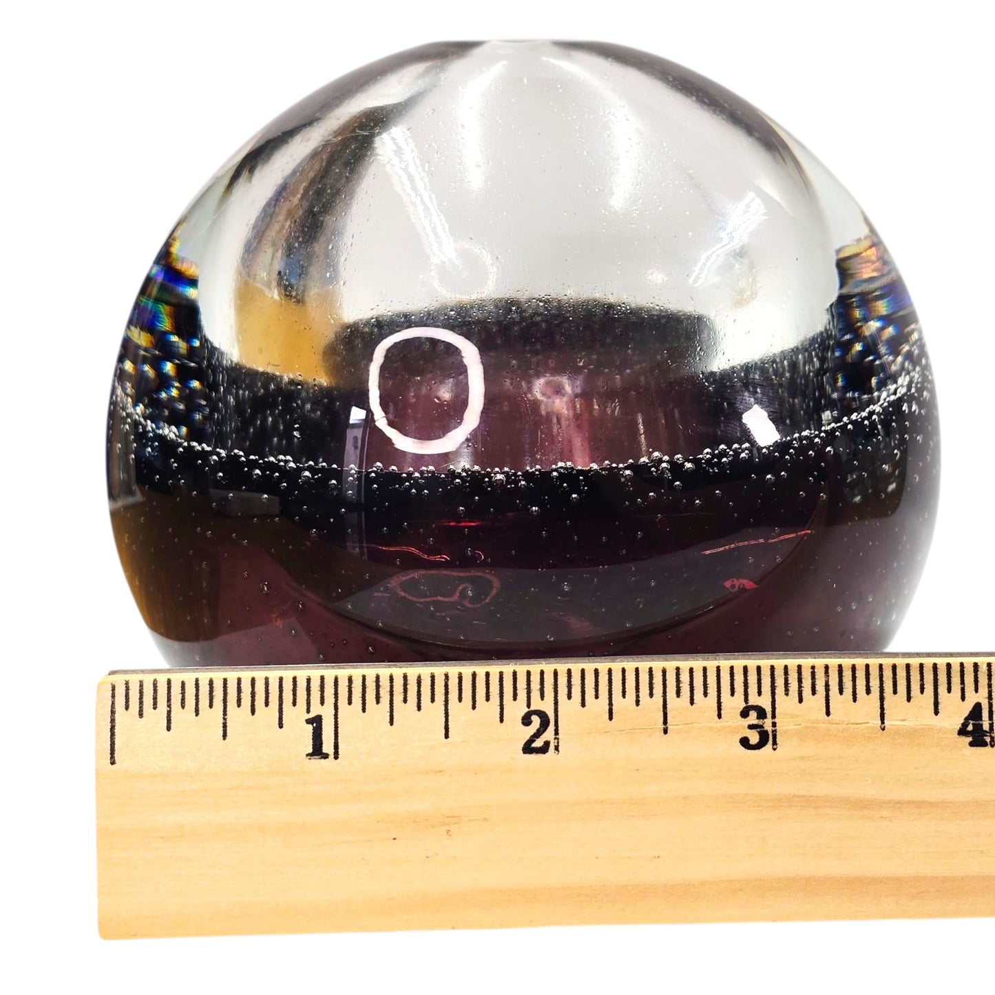Polish Art Glass Orb Oil Lamp Paperweight Purple Glass Control Bubbles
