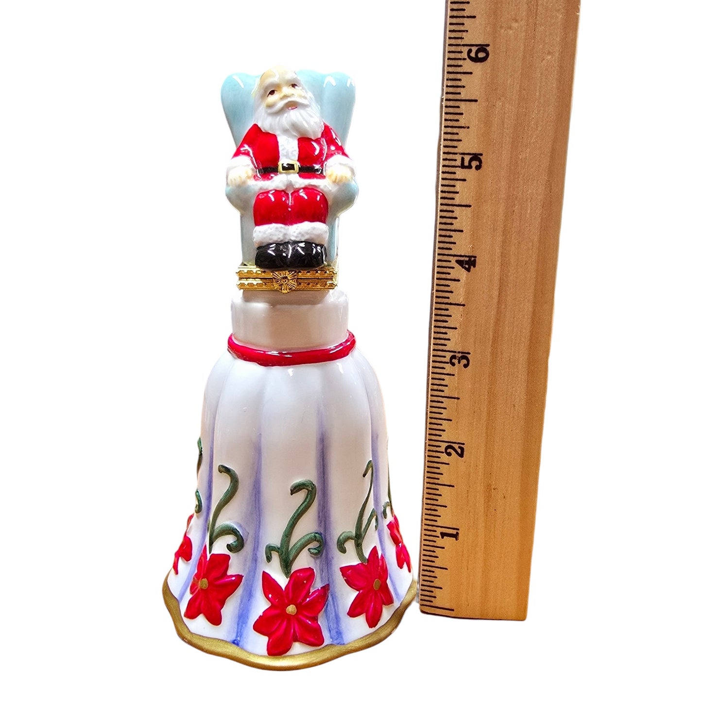 Resting Santa Hinged Box Bell, Ceramic Santa Trinket Box
