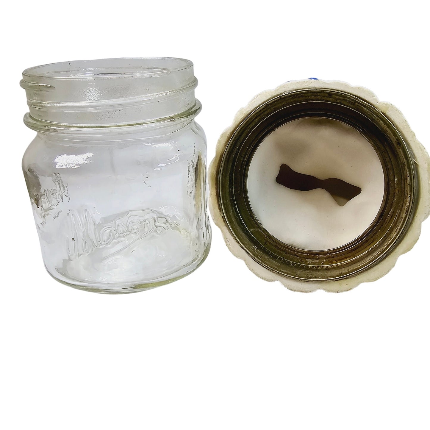 Vintage Geese Lid Mason Jar, 1 Cup, Blue and White Ceramic Top Country Farm Chic