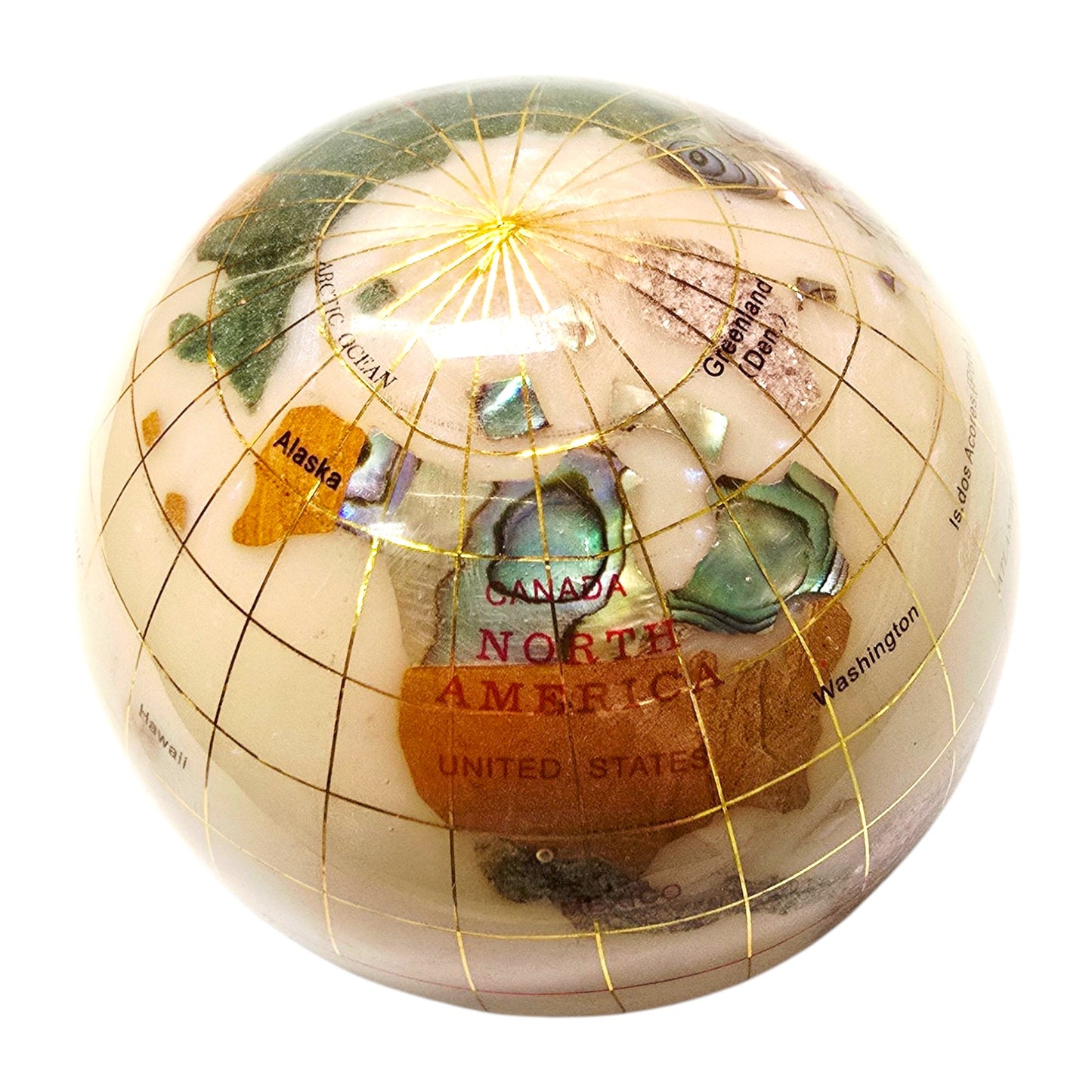 Vintage Gemstone Inlay World Globe Earth Paperweight