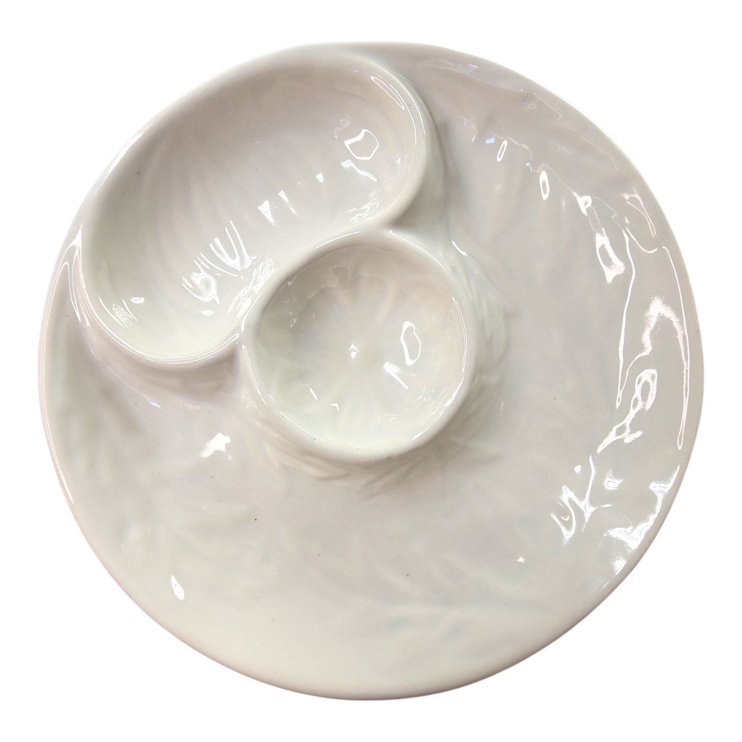 Vtg USA Pottery Artichoke Dish White Ceramic Divided 7.75" Serving Plate