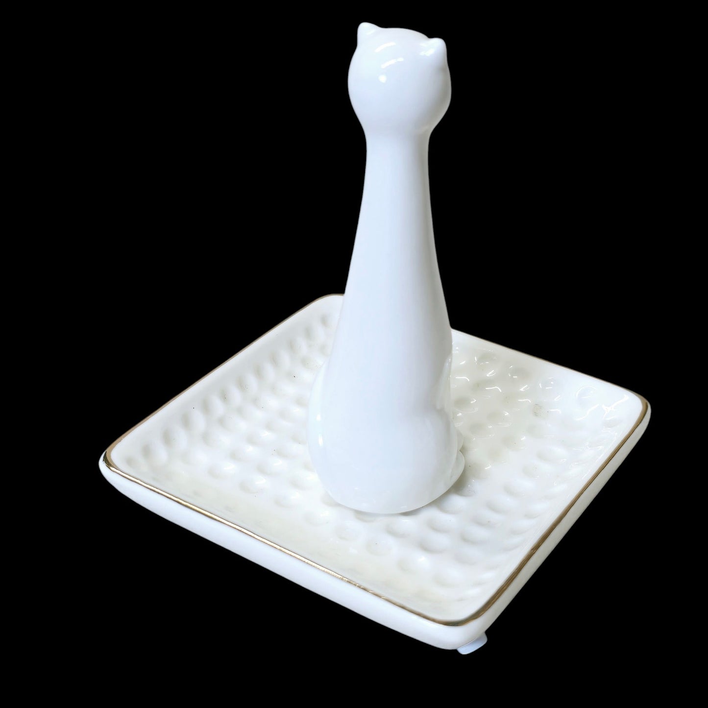 Sagebrook Home Porcelain White Gold Cat Square Ring Holder
