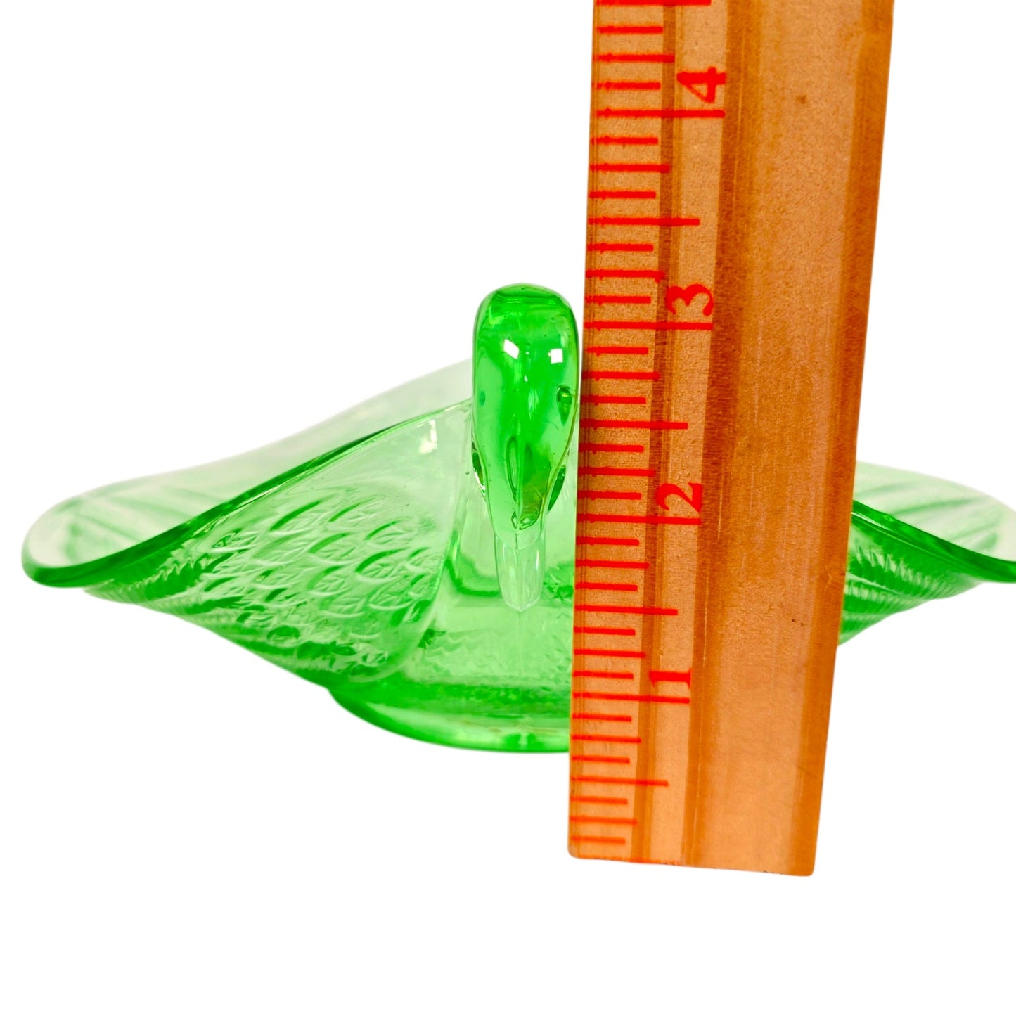 Fenton Dugan Uranium Glass Seagull Dish Swan Double Handle Green Glow Vintage