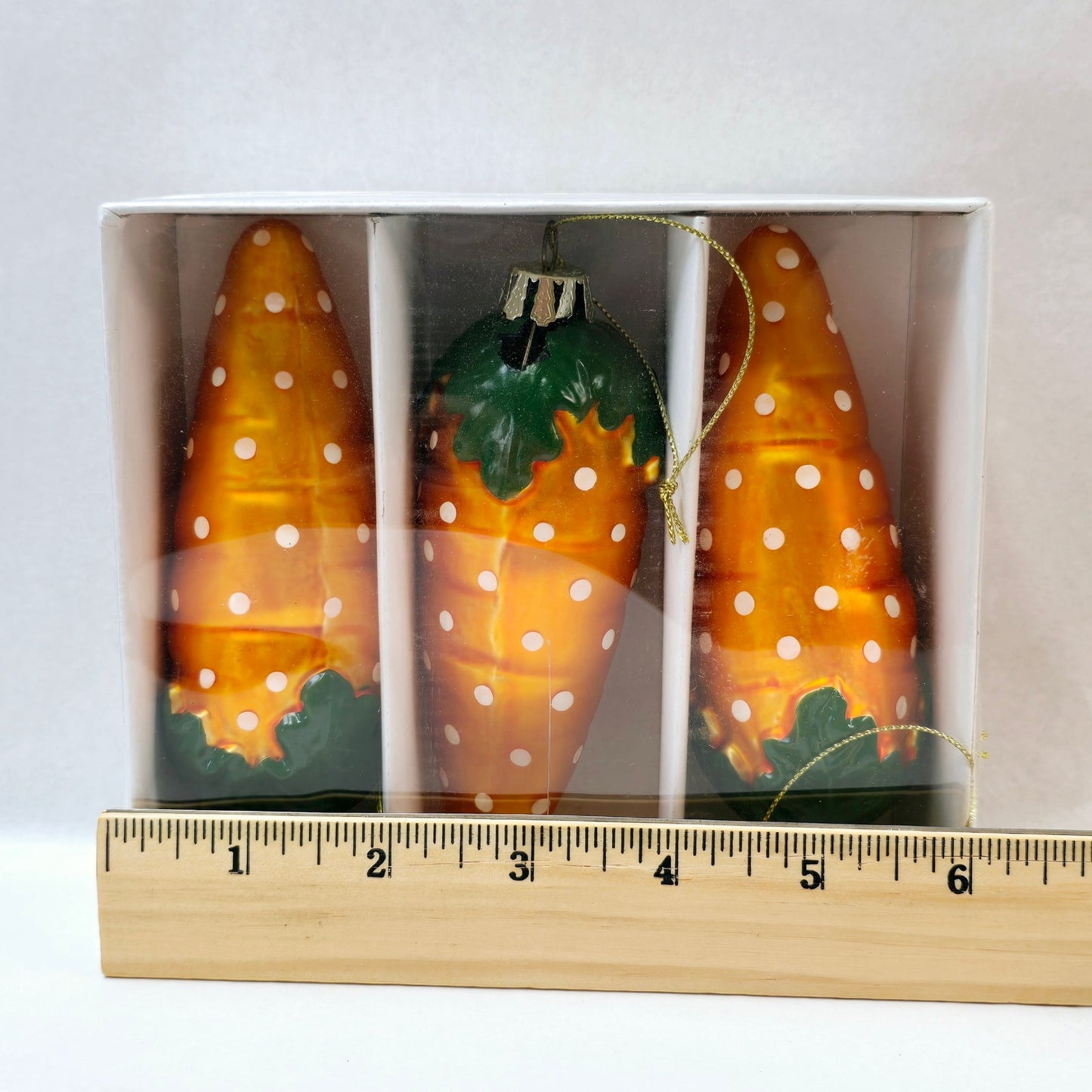AS IS Set of 3 Blown Glass Carrot Ornaments, FLAW