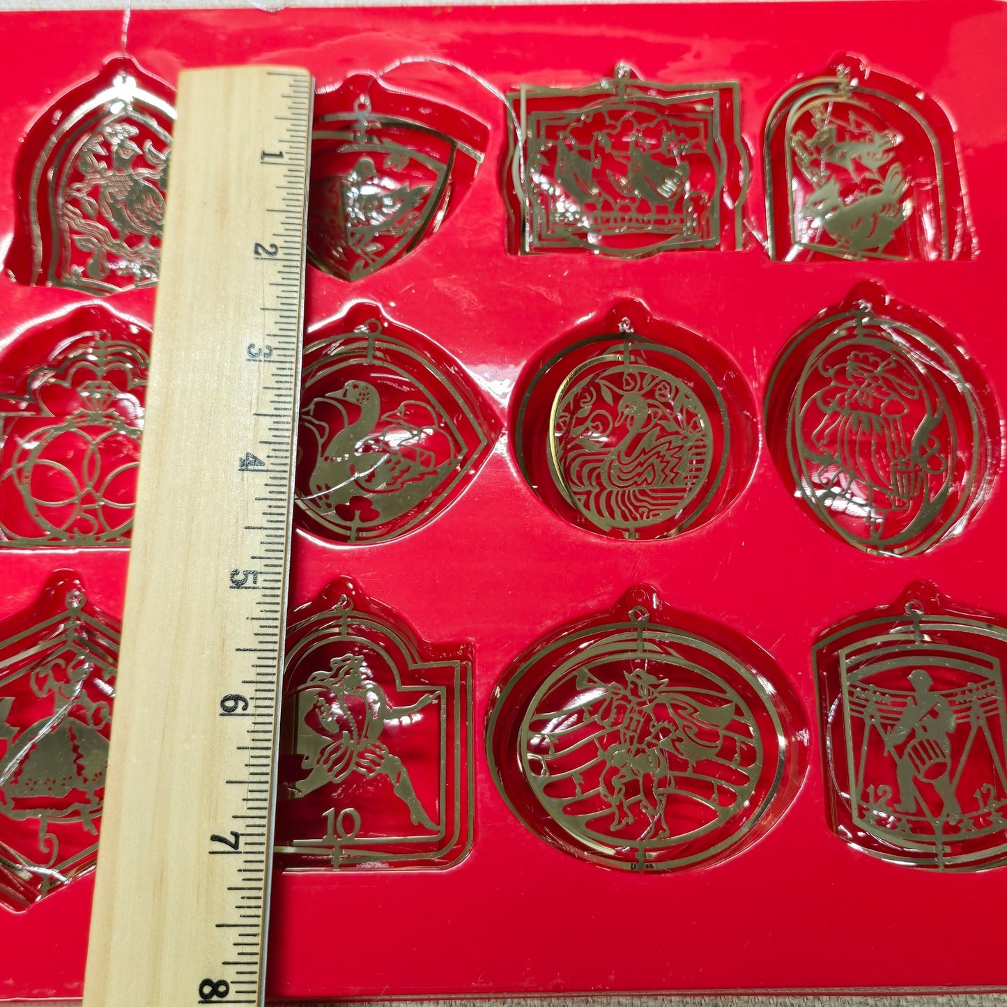 Vintage 12 Days of Christmas Silverplated Cut-Out Ornaments in Original Box