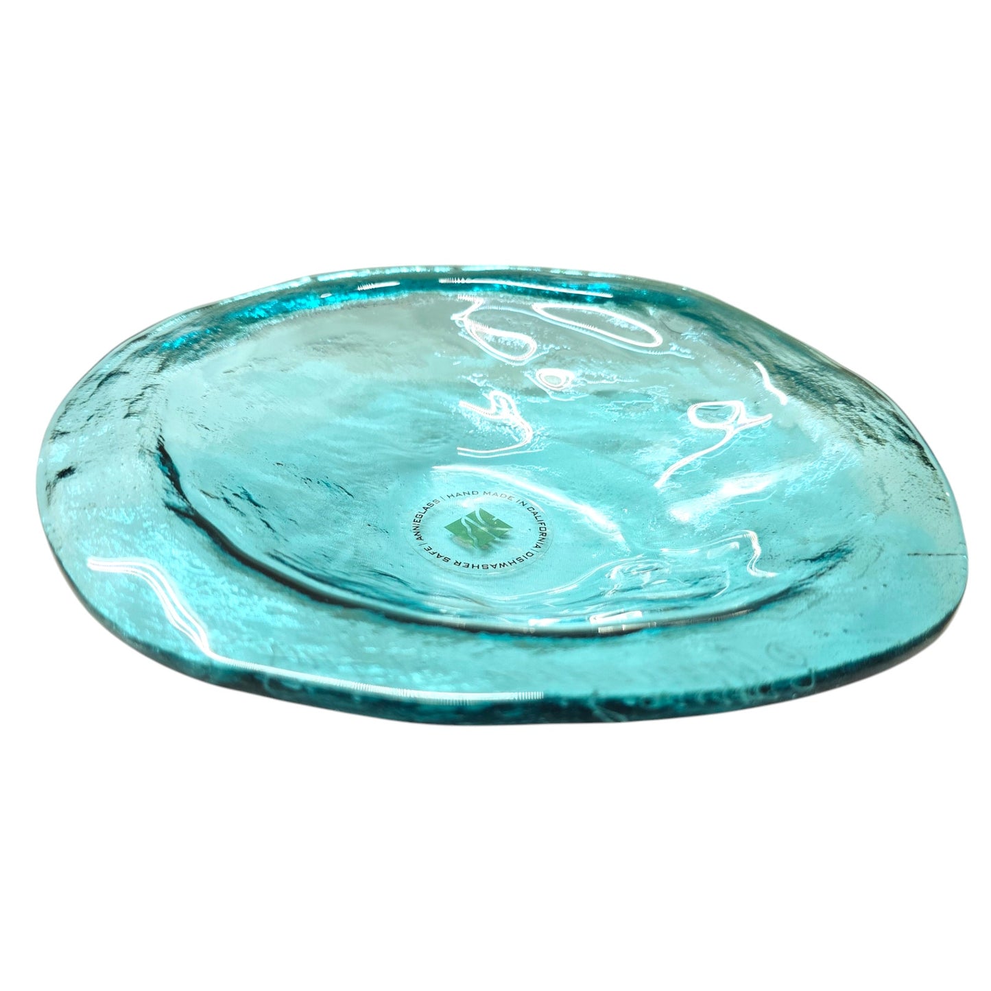 Annieglass Oval Platter, Leaf Dish Handcrafted Artisan Glass Made in USA, Textured Ribbed Glass