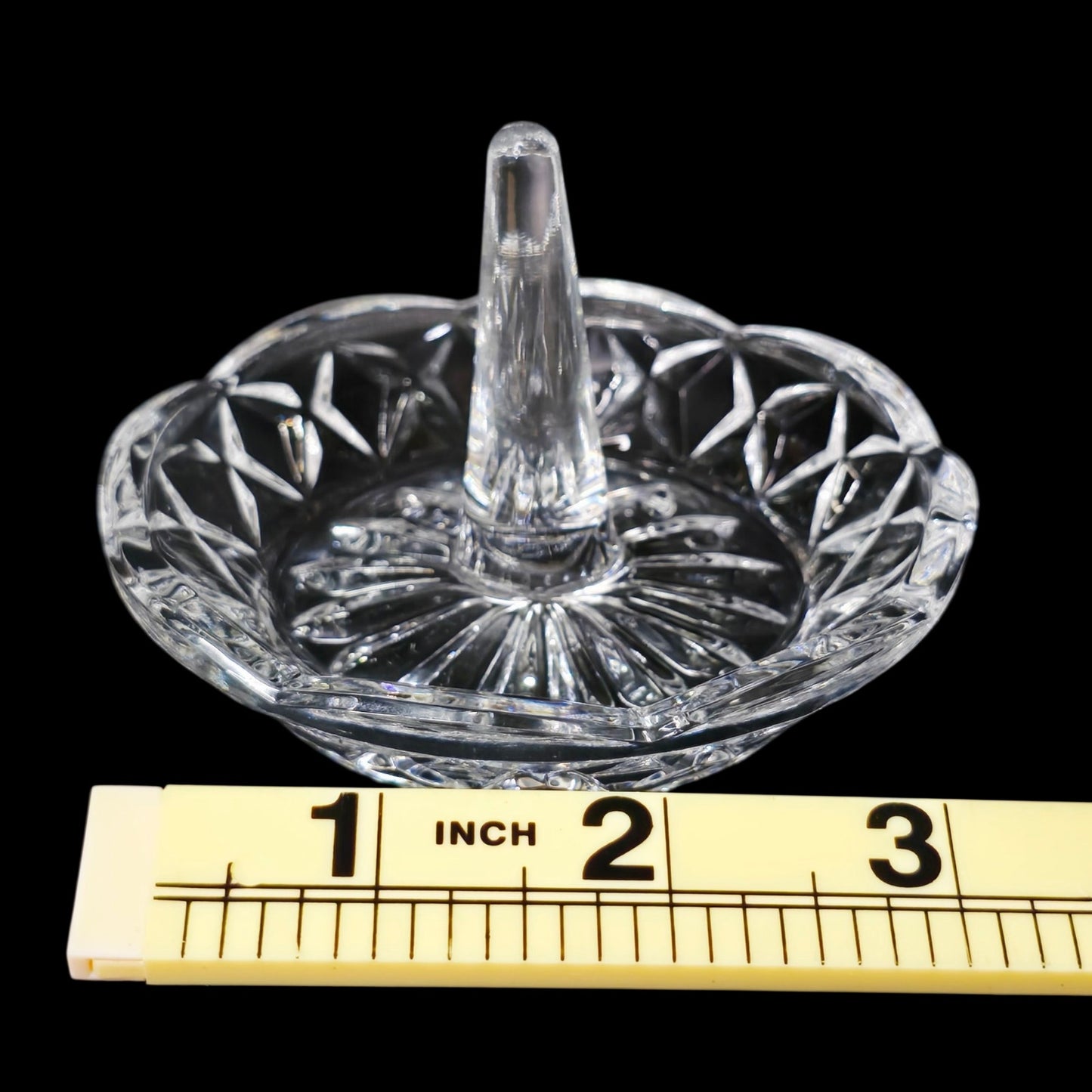 Vtg Vanity Pressed Glass Ring Holder Jewelry Dish Trinket Stand Diamond Pattern