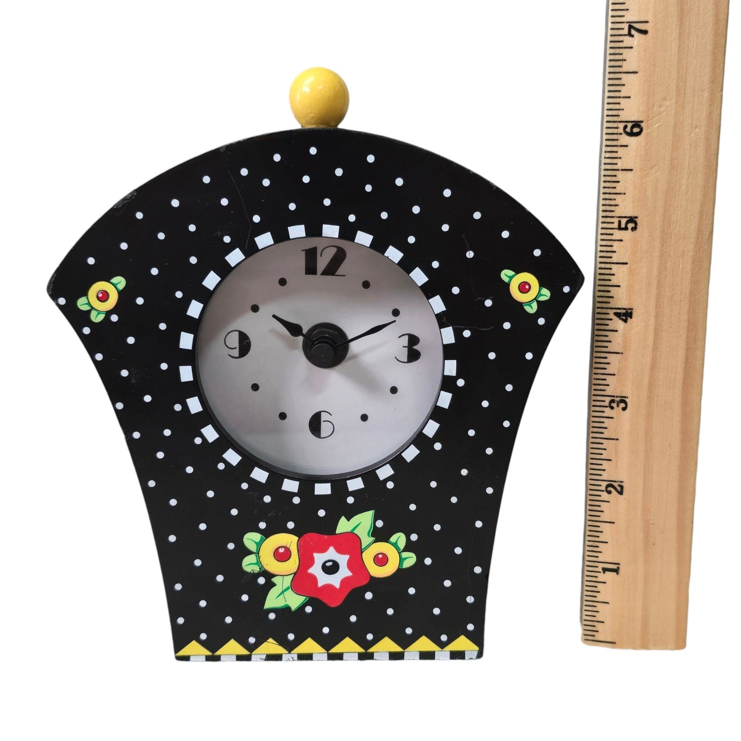 VTG 1997 RARE Mary Engelbreit Charpente Clock Black Polka Dot Flowers
