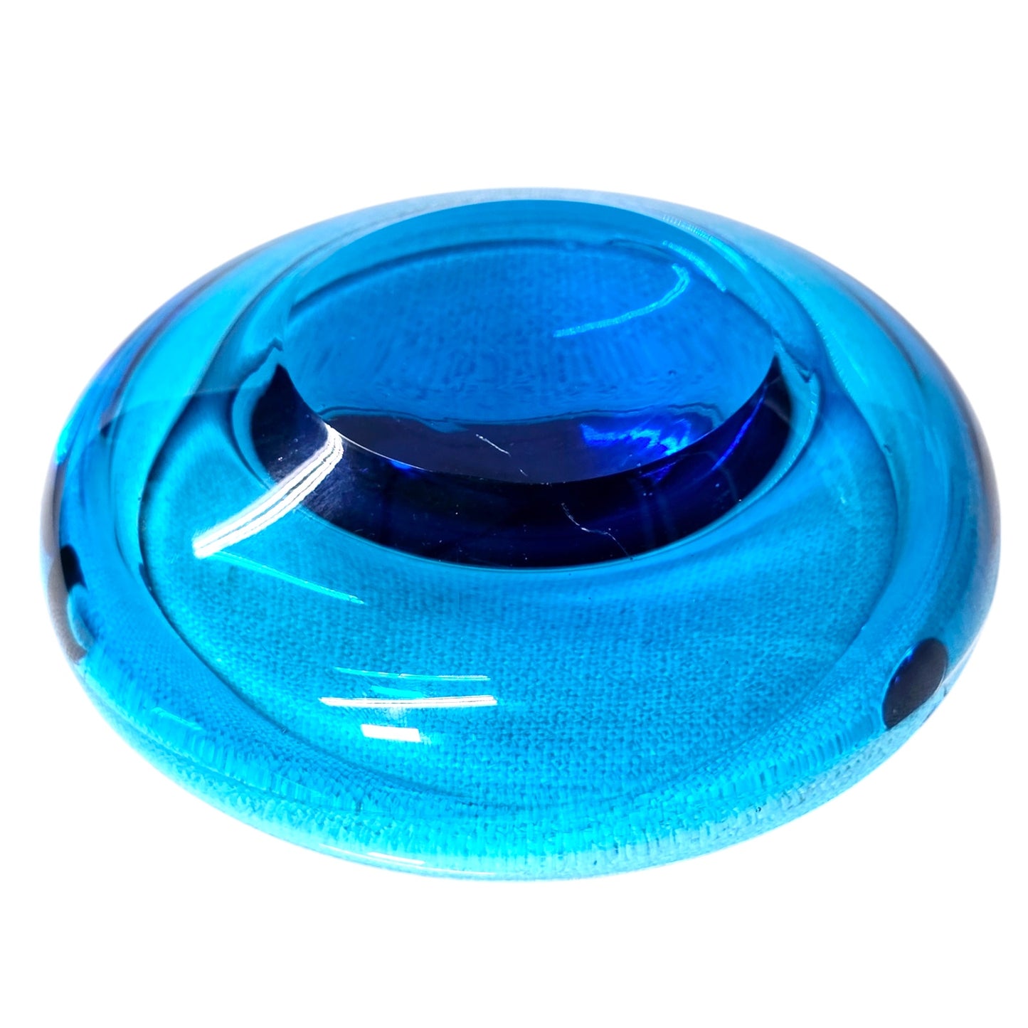 Beautiful MCM Blue Glass Ashtray Trinket Dish