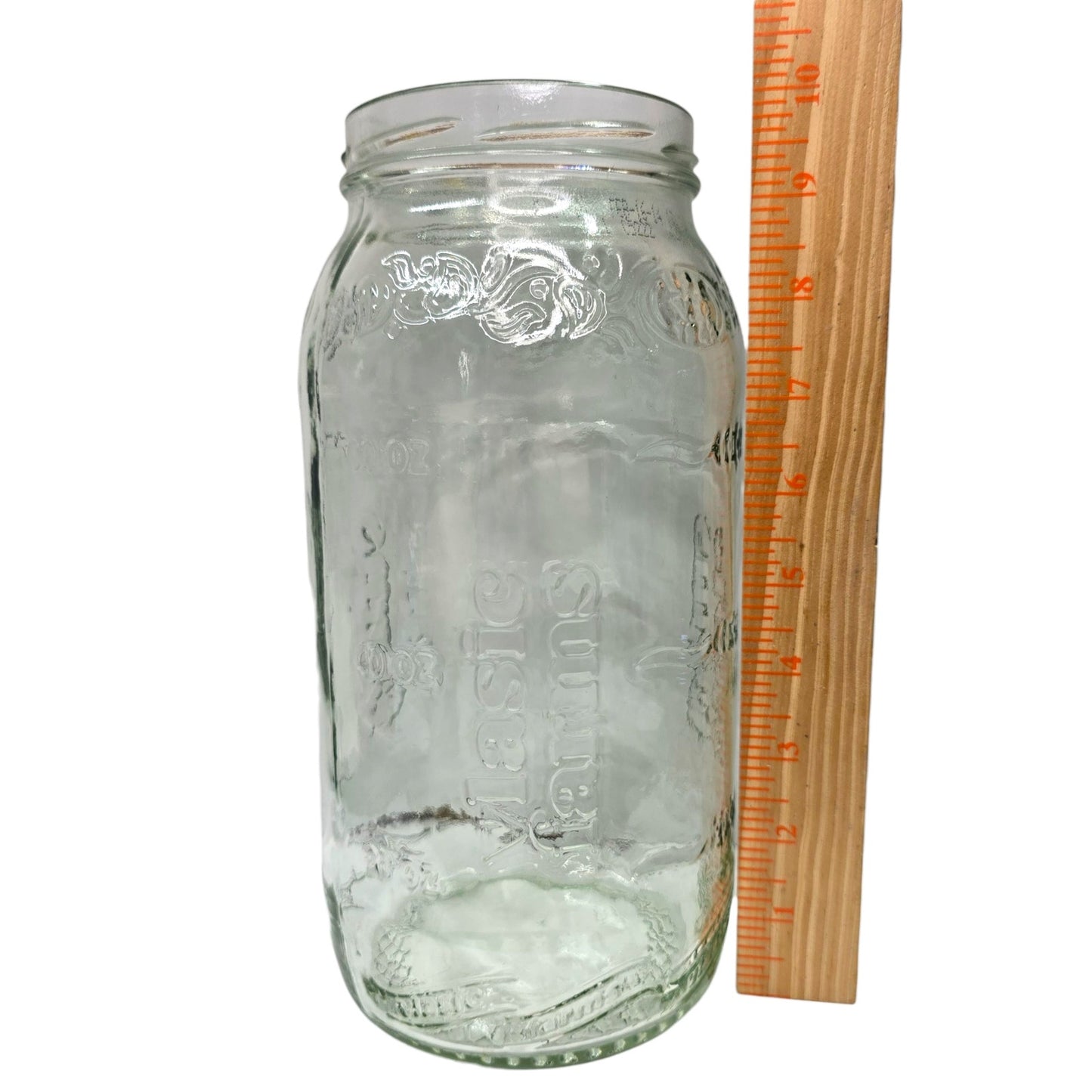 Vtg Vlasic Farms Embossed Glass Jar 64oz Pickle Canister Clear Farmhouse Decor