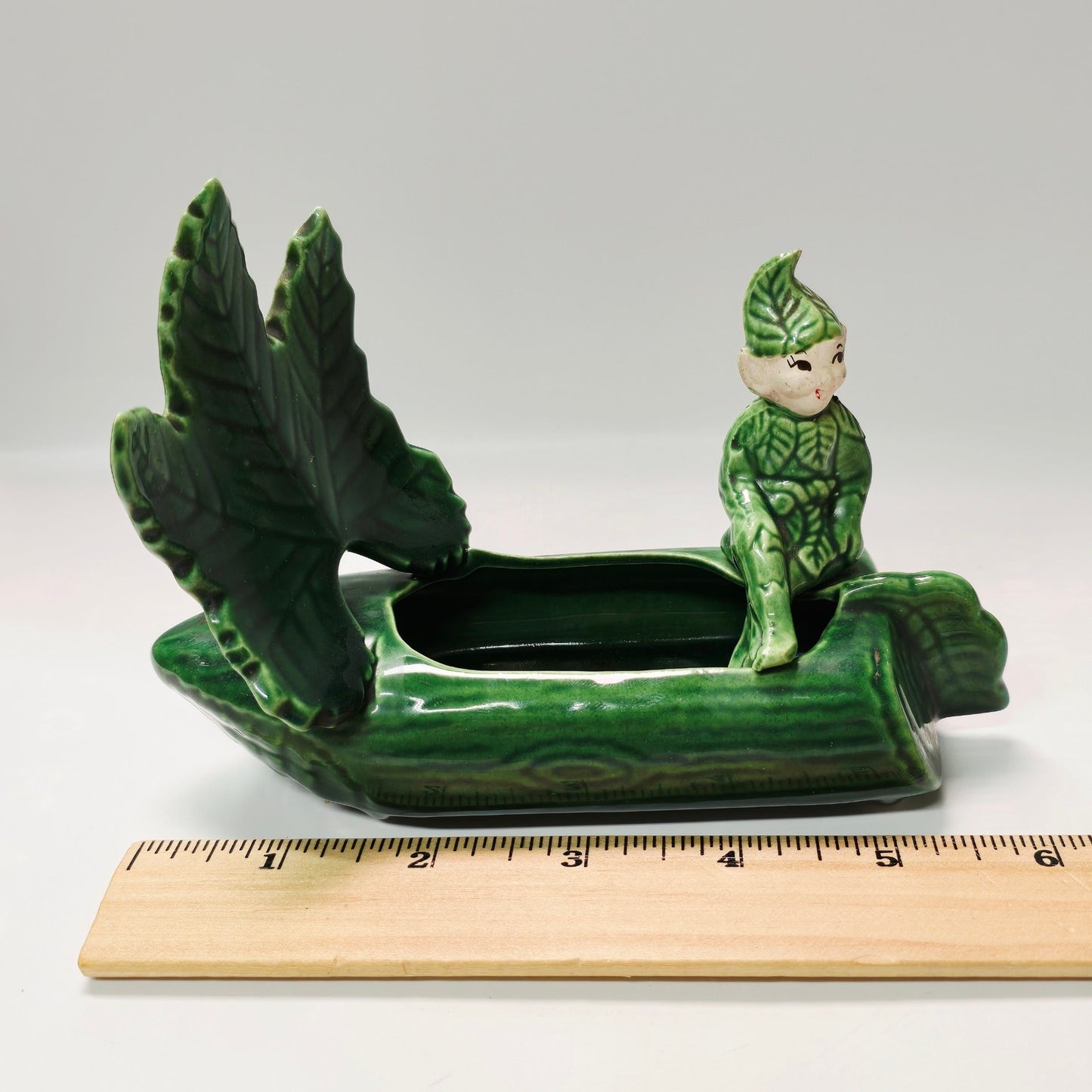 Vintage Treasure Craft Lucky Sprite Pixie Elf Log Boat Planter AS IS