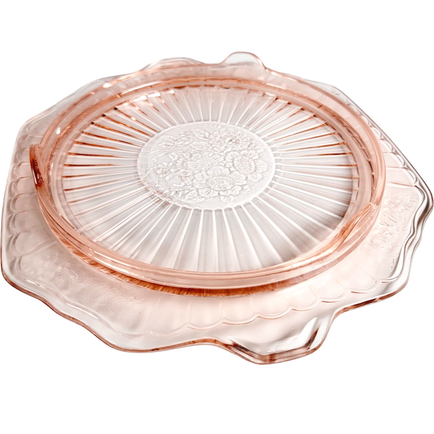 AS IS Vtg Pink Depression Glass Anchor Hocking Mayfair Open Rose Footed Cake Plate FLAW
