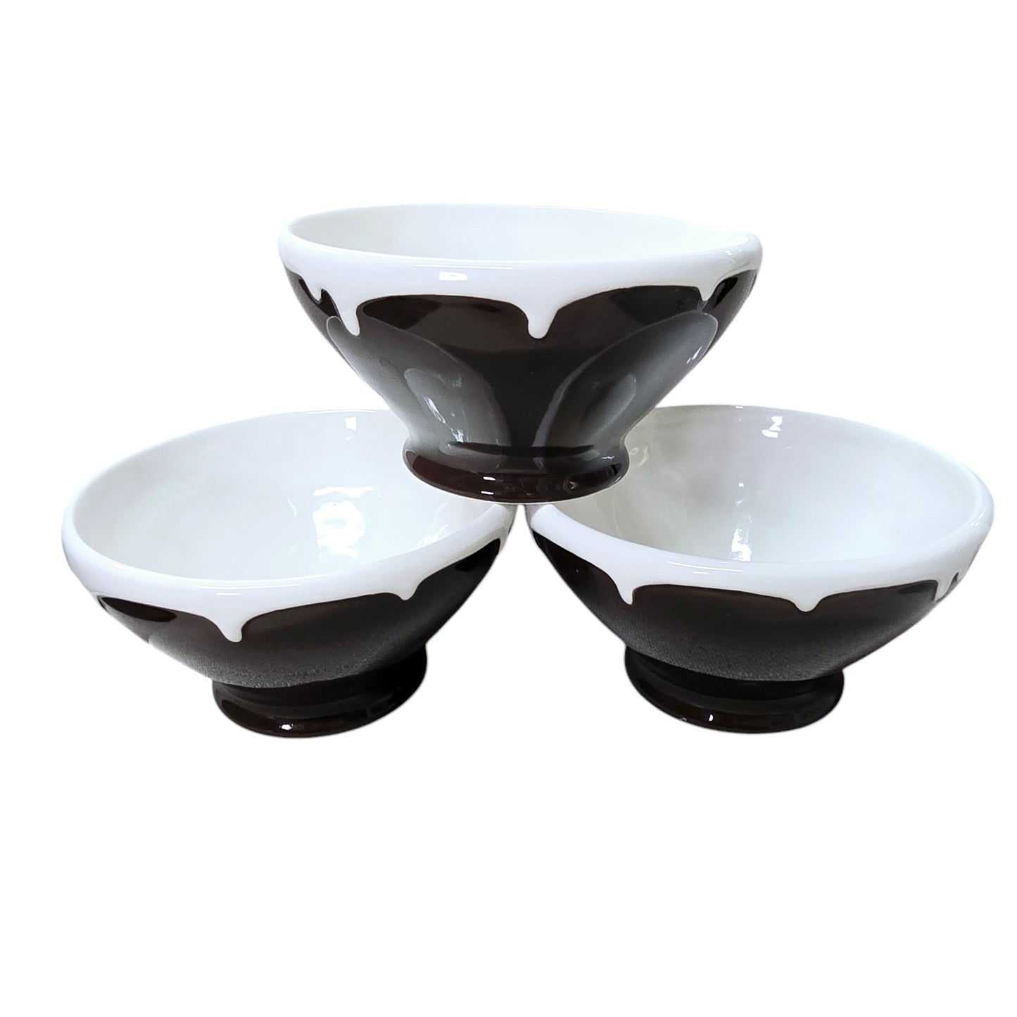 Set of 3 Pottery Barn CHOCOLATE Ice Cream Dessert Bowls, Sundae Toppings Serving Bowls