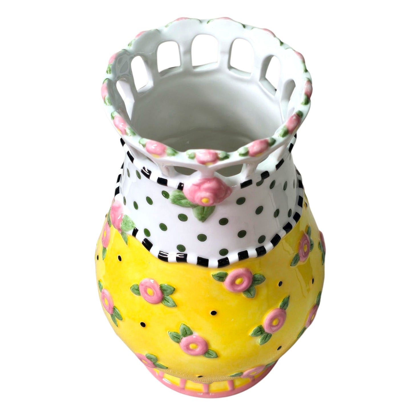 2000 Mary Engelbreit Rhapsody Vase Yellow Pink Flowers