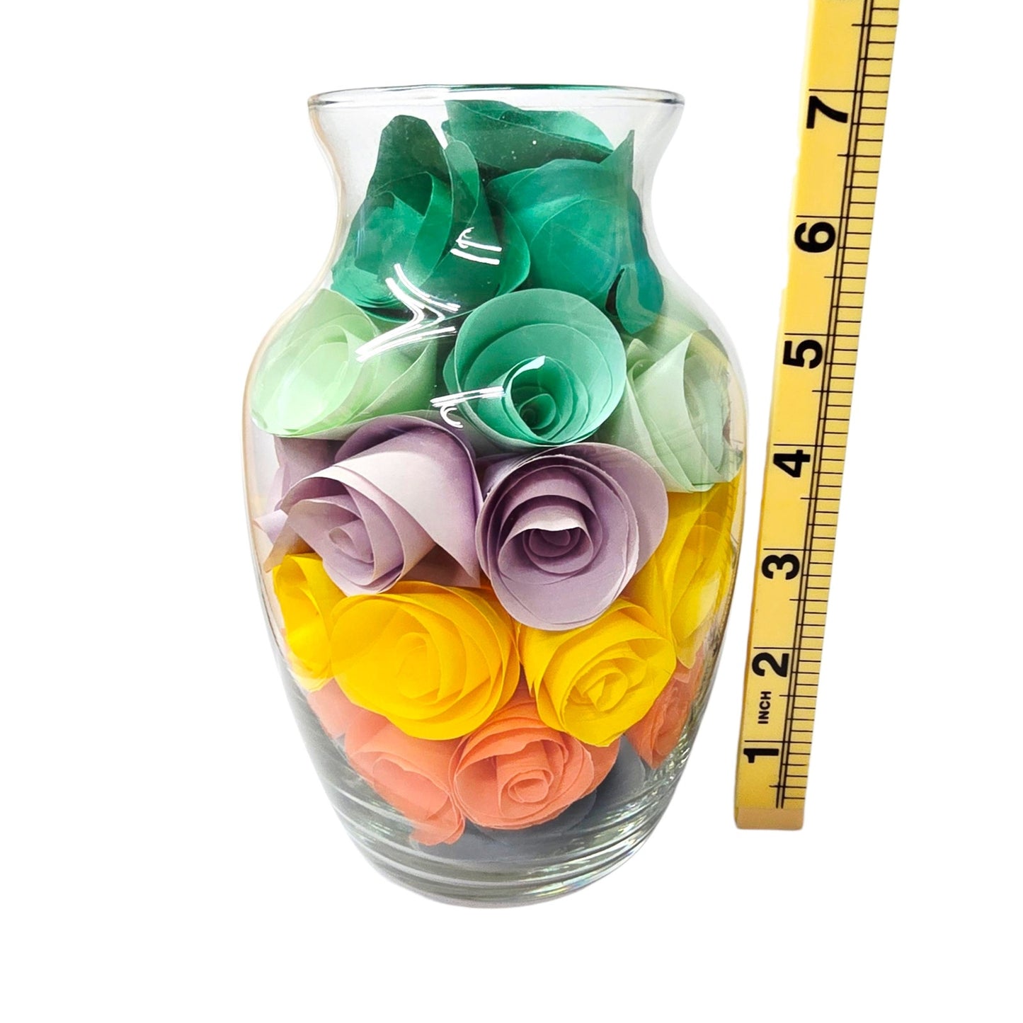Handmade Paper Flower Bouquet in Glass Vase Colorful Rolled Roses Boho Artisan