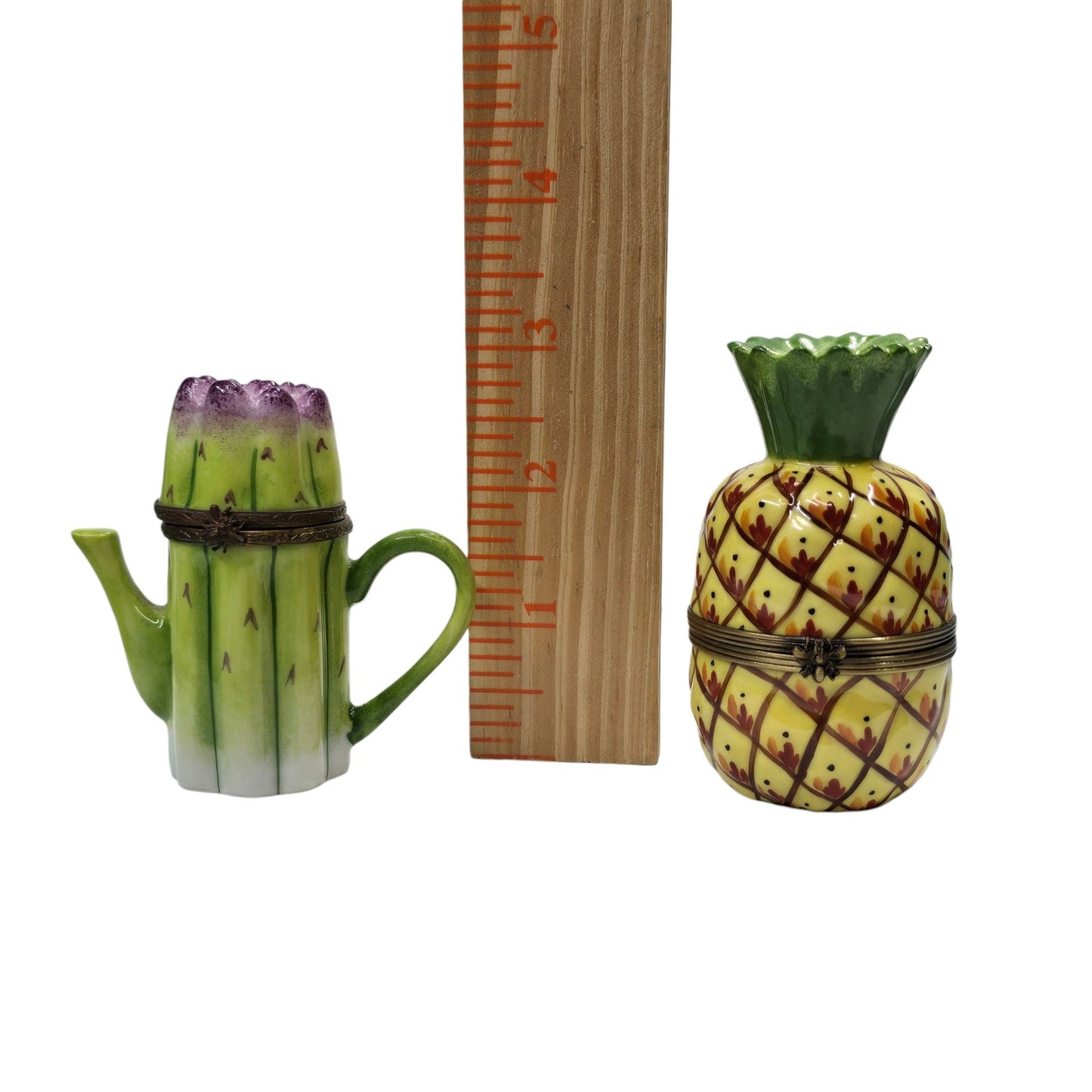 Limoges France Pineapple & Asparagus Trinket Box Set Atelier Box & Certificate