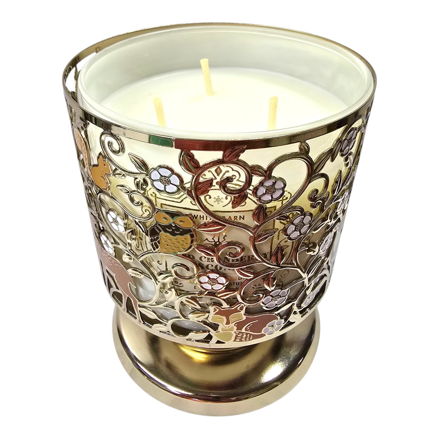 Bath & Body Works Woodland Candle Holder + Iced Cranberry Scone Candle Soft Gold