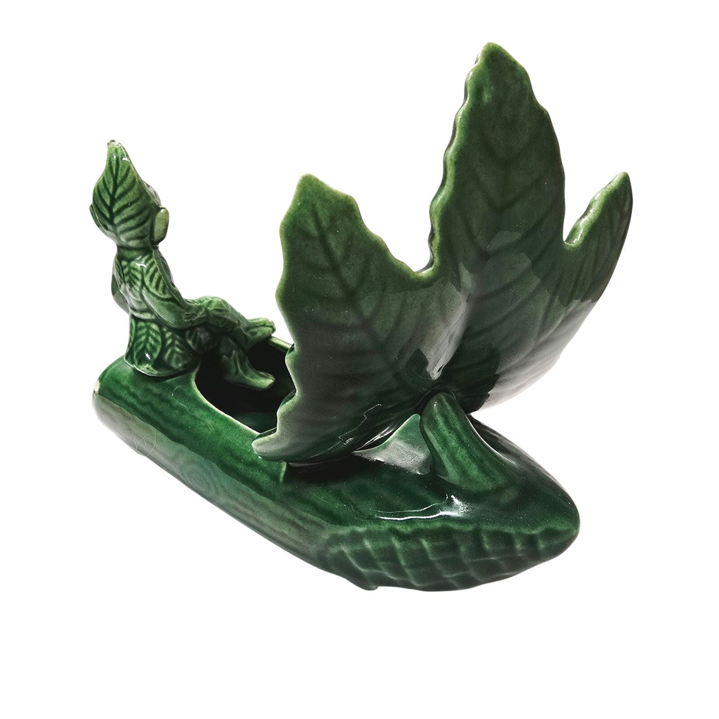 Vintage Treasure Craft Lucky Sprite Pixie Elf Log Boat Planter AS IS