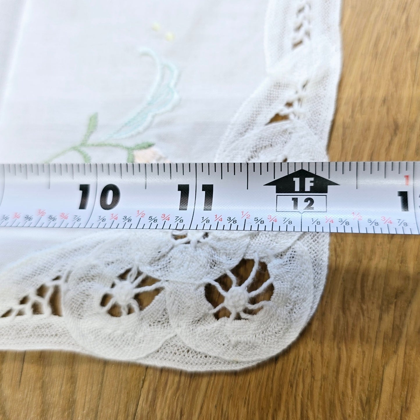 12 x 18" Lace Trim Floral Embroidered Table Mat, Hankerchief