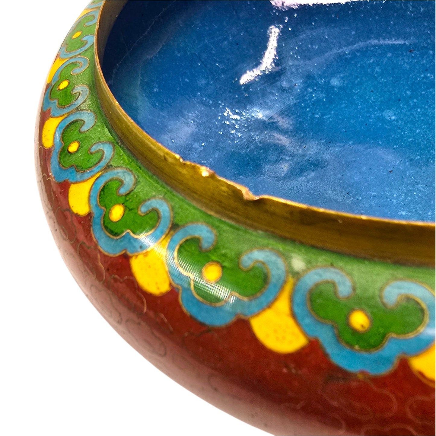 Vtg Chinese Cloisonne Lidded Bowl Red Enamel Lotus Floral Brass Vanity Dish