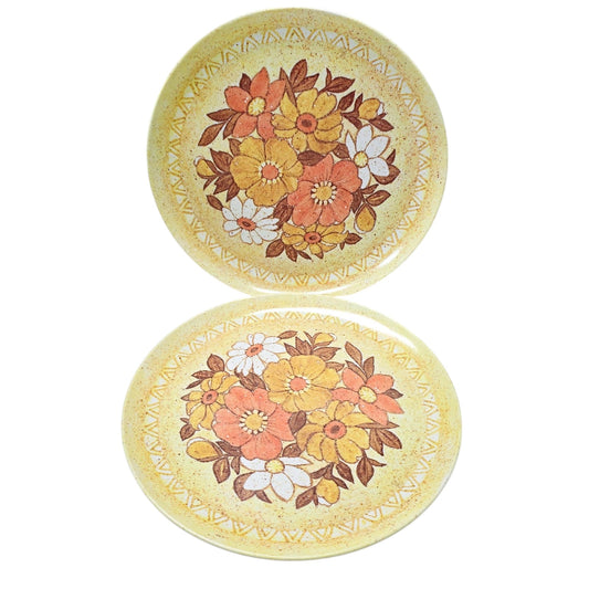 Vintage California Melamine Daisy Dinner Plates Los Angles, California Set of 2