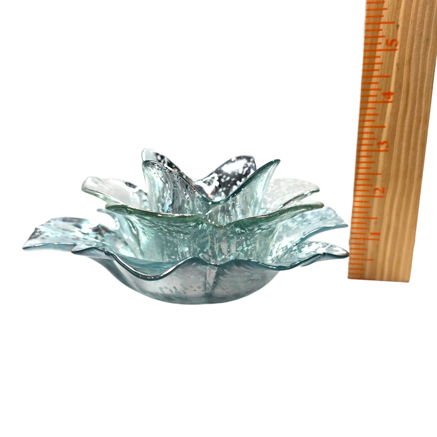 Aqua Silver Mercury Glass Lotus Bowl Glam Candle Holder Centerpiece Decor