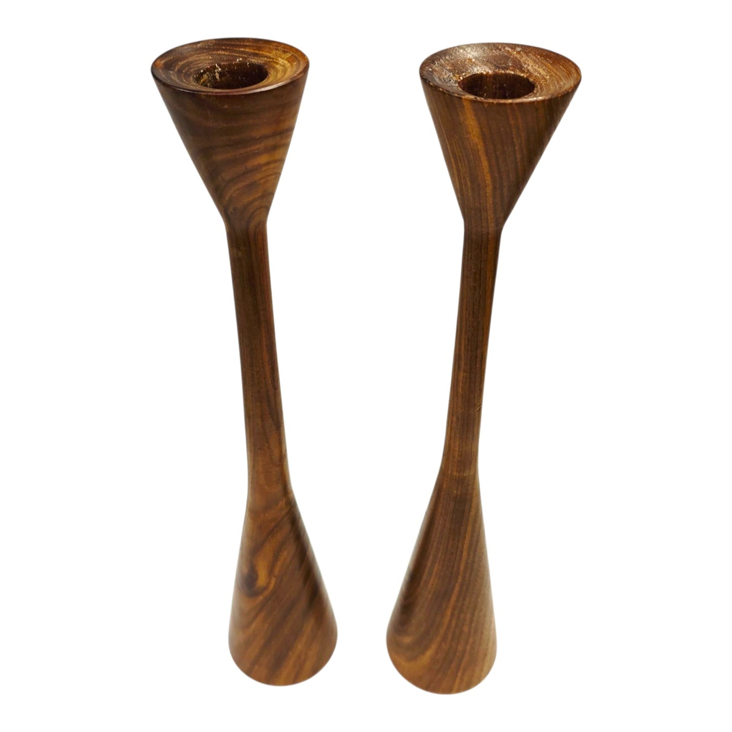Vtg Mid Century Wooden Candlesticks Set of 2 Made in Japan MCM Taper Holders 60s
