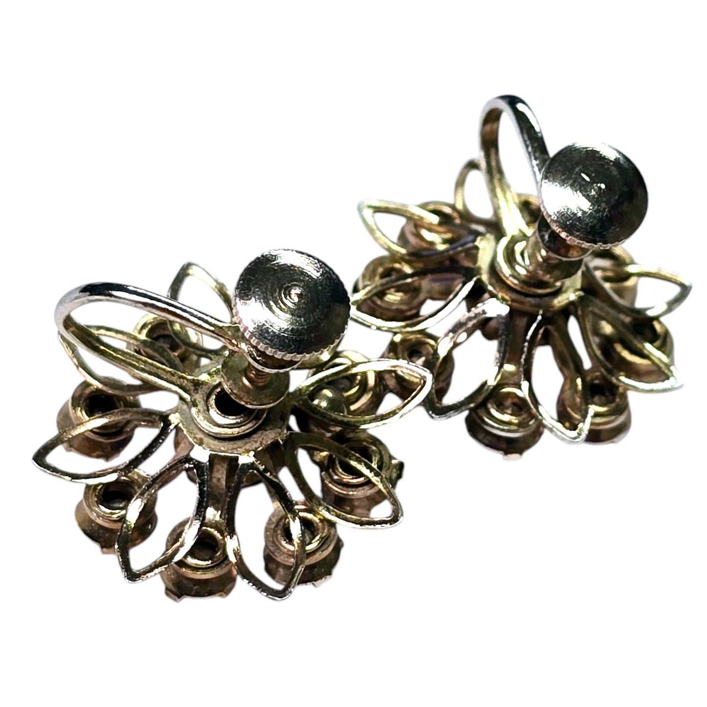Vintage Purple Rhinestine Screw-Back Clip On Earrings, Shade of Purple Amythest Color, Flower Shape
