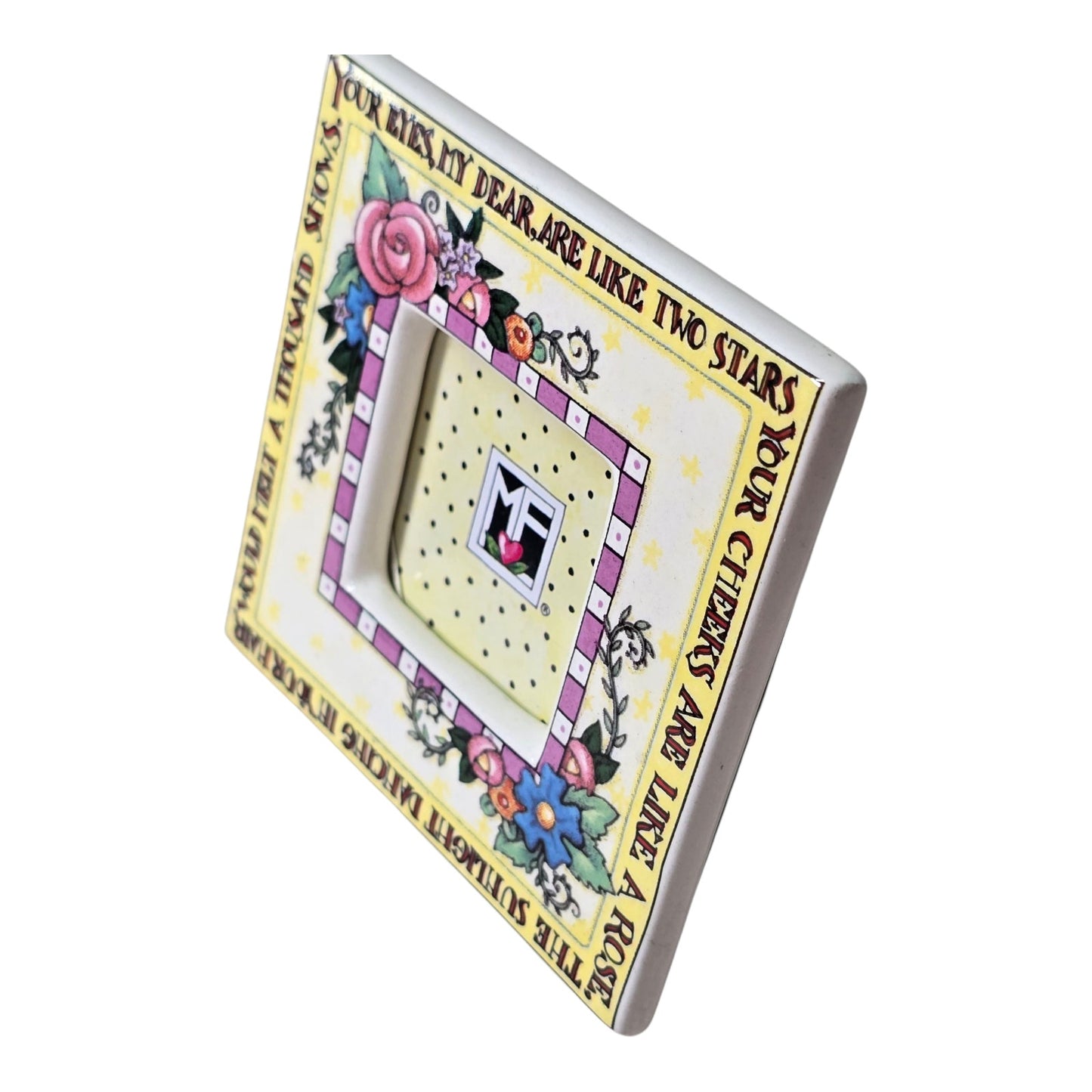 Vintage Mary Engelbreit Picture Frame Ceramic with Pop Out Stand 3” x 3”