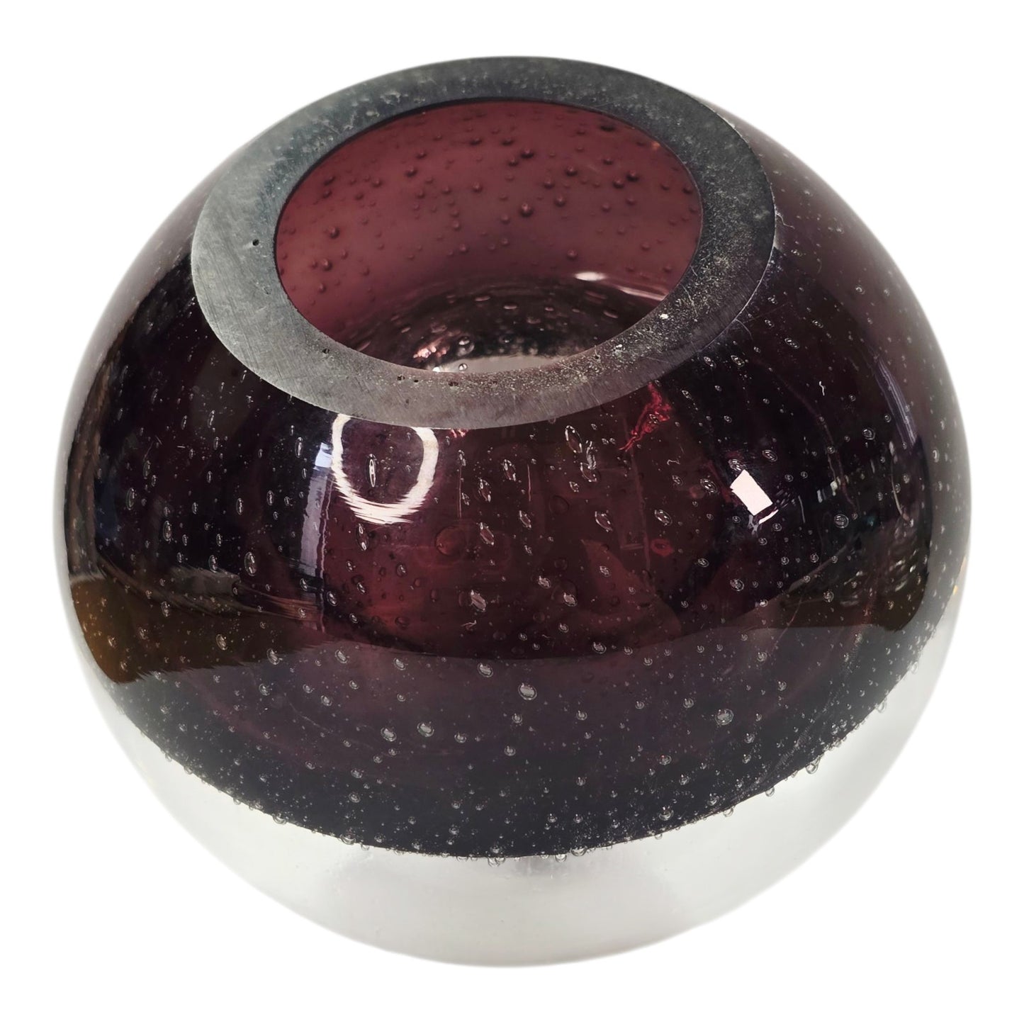 Polish Art Glass Orb Oil Lamp Paperweight Purple Glass Control Bubbles