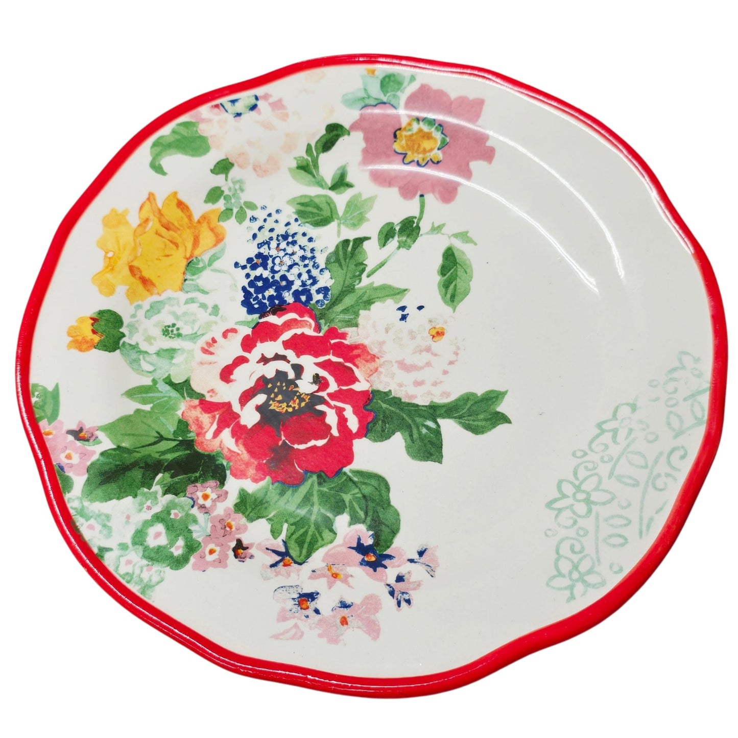 Pioneer Woman Floral Medley Salad Dessert Plates 8.25" Red Rim Set/2