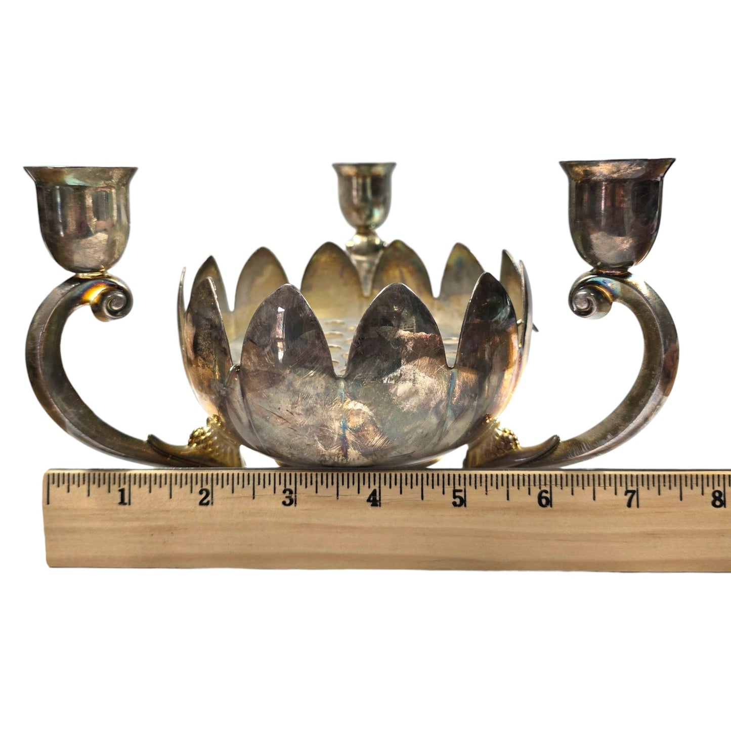 Vintage Lotus Flower Silver Plated Candle Holders Flower Frog Centerpiece Bowl