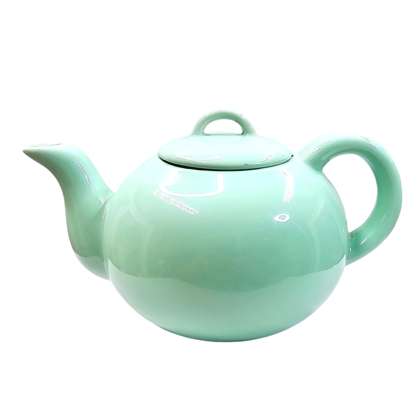 Vtg Teal Green Pastel Teapot- Open Lid Handle Glazed-Studio Made