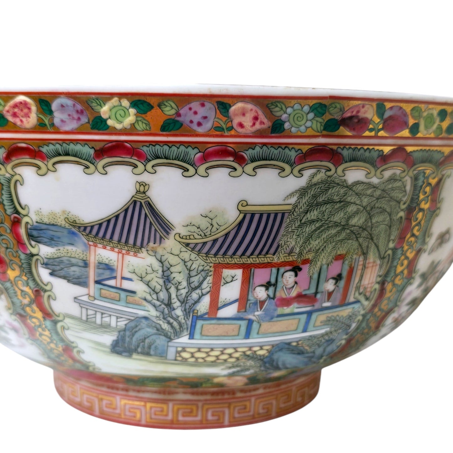 Chinese Famille Rose Medallion Large Decorative Bowl Figural Porcelain 12"