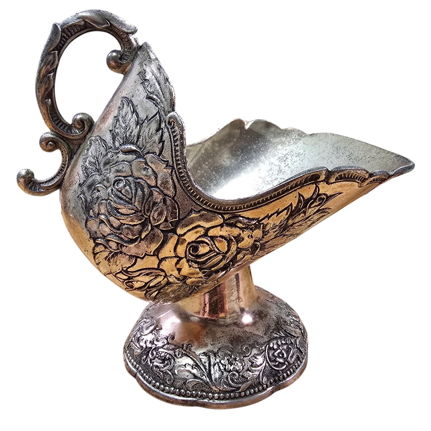 Silver Plate Sugar Scuttle Pretty Rose Pattern, No Scoop