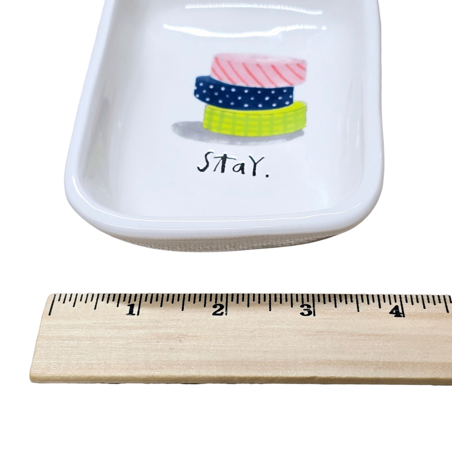 Rae Dunn Stay. Trinket Dish w/Stacked Ribbons / Tape Artisan Collection Magenta