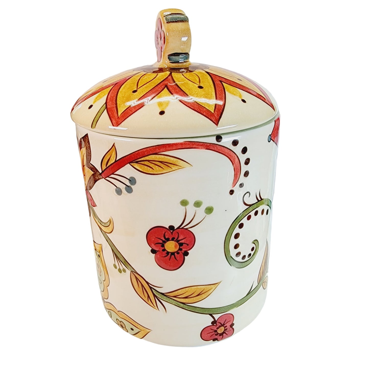 Vintage Pier 1 Carynthum Cookie Jar & Lid Hand-Painted Earthenware 10"