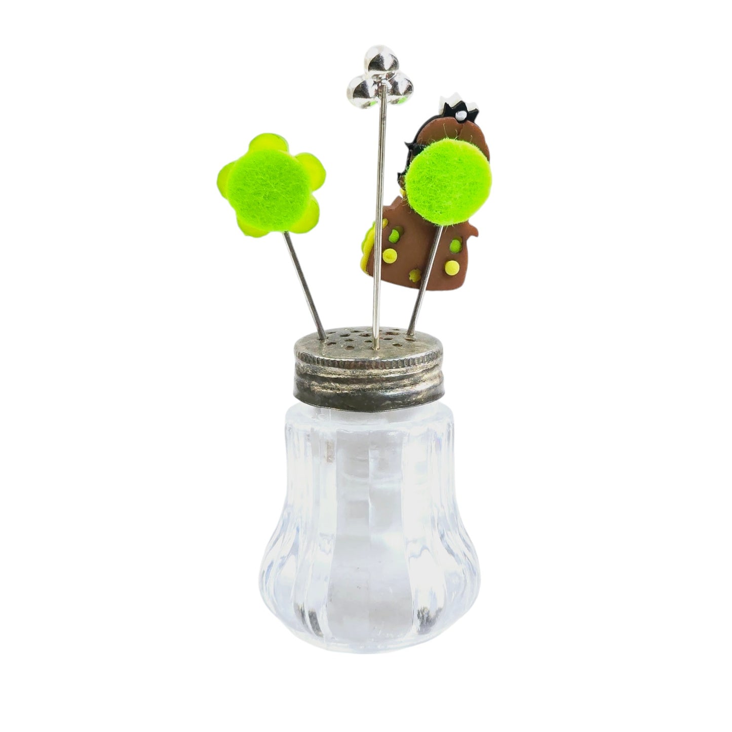 Vintage Green Whimsical Princess Salt Shaker Hat Pin Display