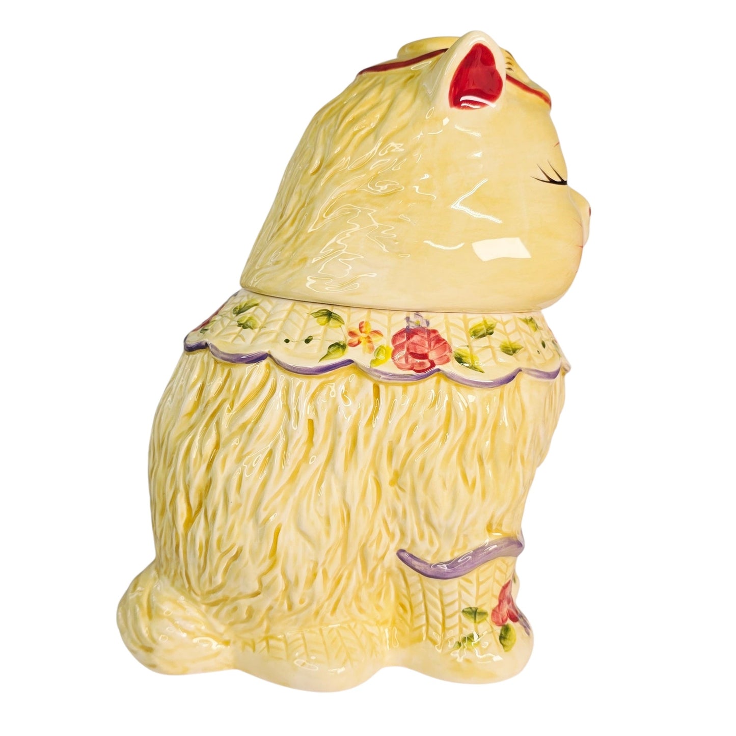 Block Puss 'n Boots Ceramic Cat Cookie Jar Floral Adorable Cat